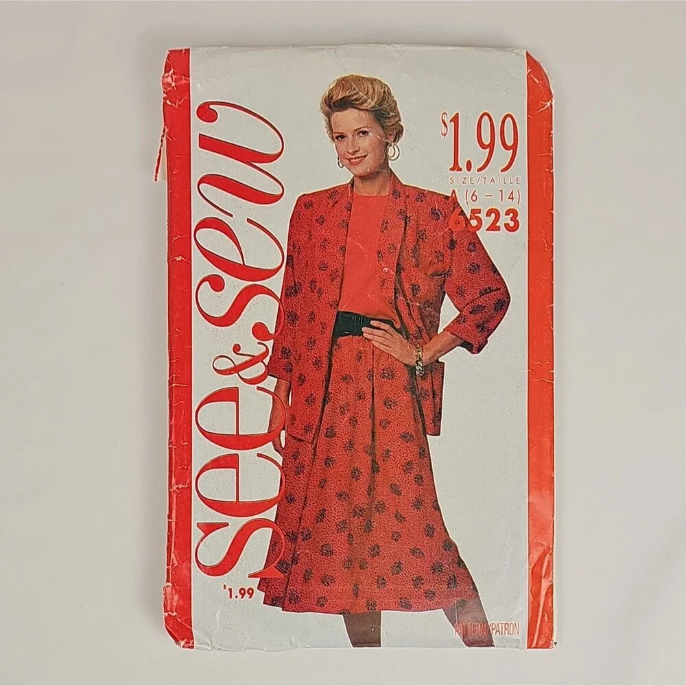 Vintage See & Sew Butterick Patterns 4190 6523 1988 1989 Complete Lot of 2